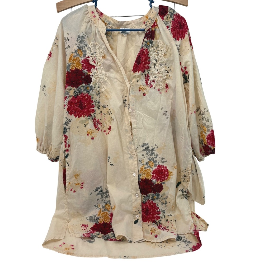 Chic Connection Floral Lace Applique Tunic Blouse Cream Red Yellow Large